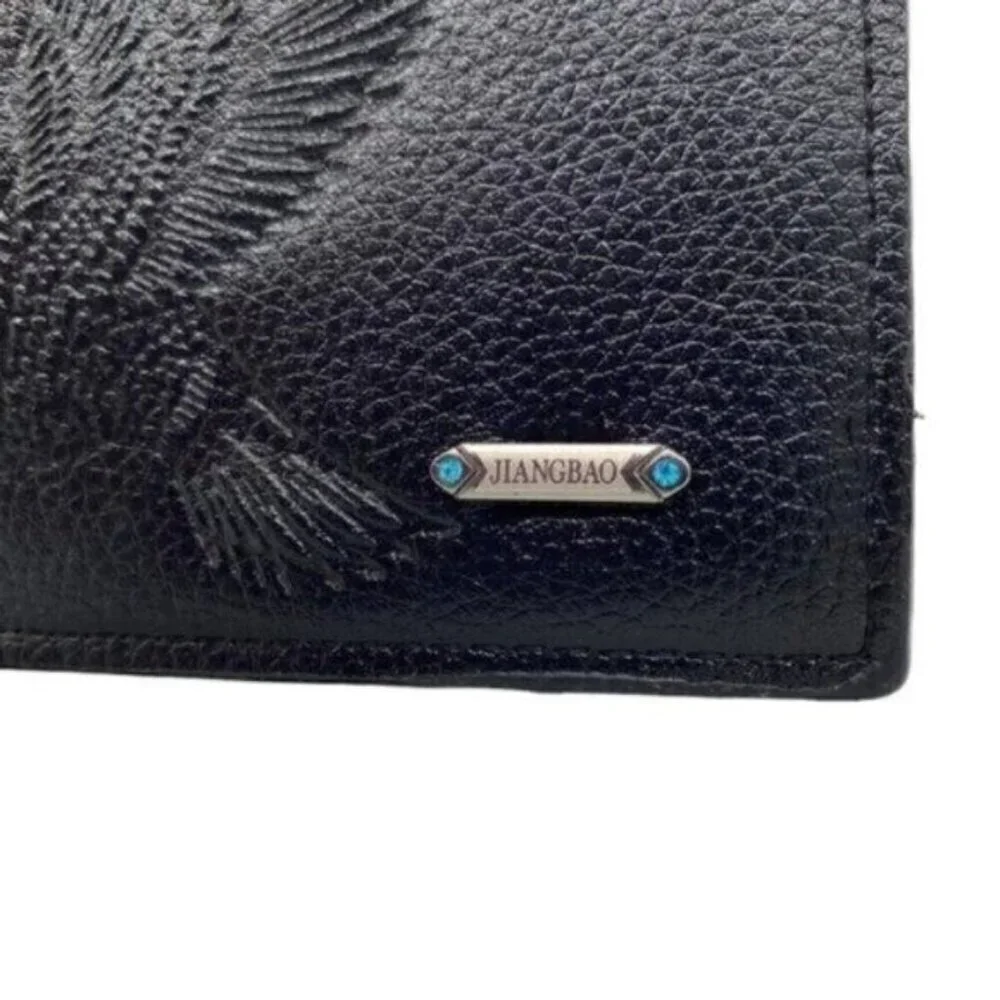 Eagle Embossed Black Faux Leather Mens Bifold Wallet